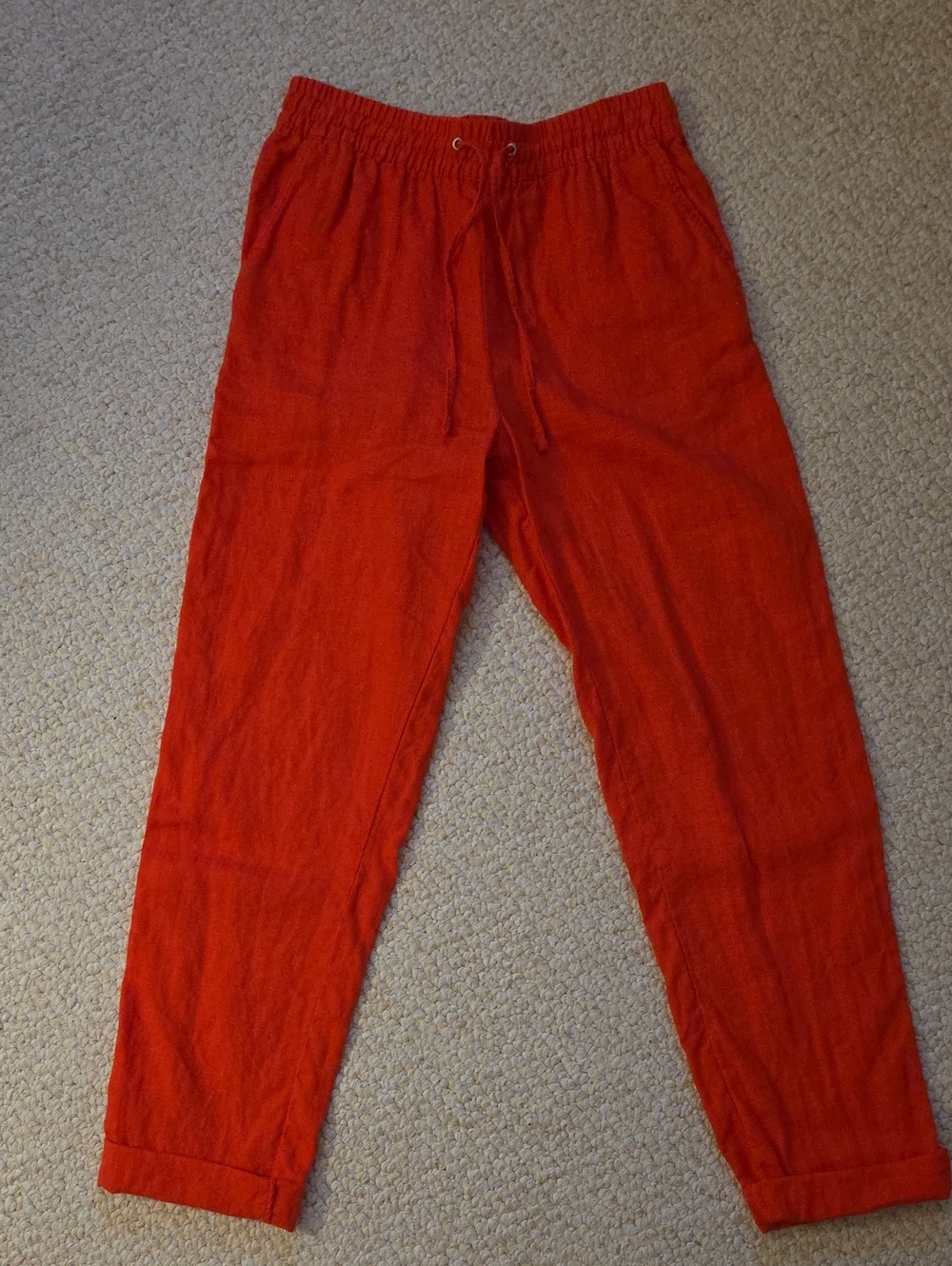 H&M Women's Red Drawstring Linen-Blend Chinos